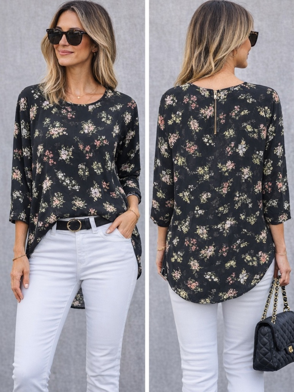 Papermoon Floral Sheer Blouse Black XS